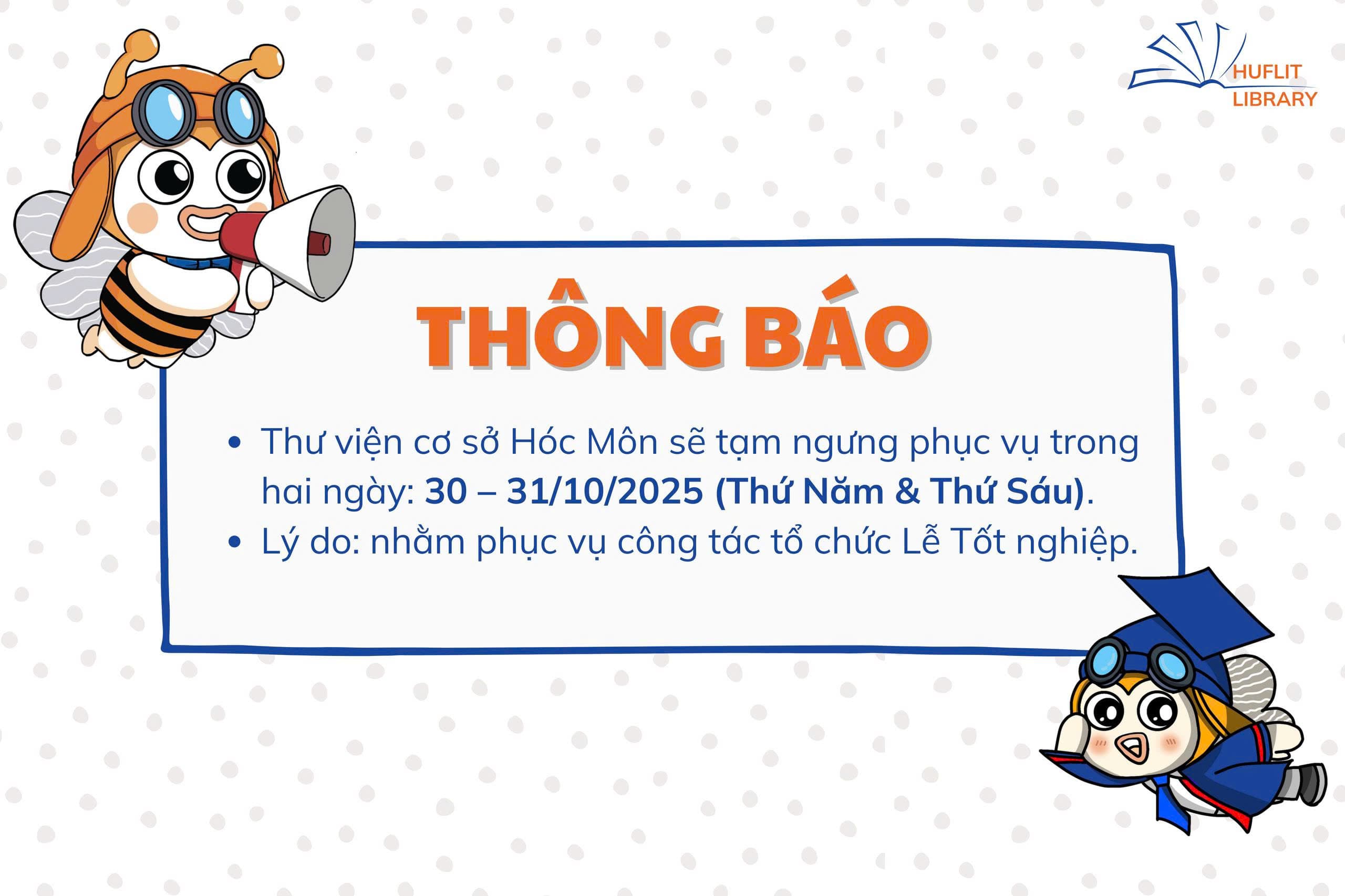 Thư viện Hóc Môn tạm ngưng phục vụ ngày 30-31/10/2025