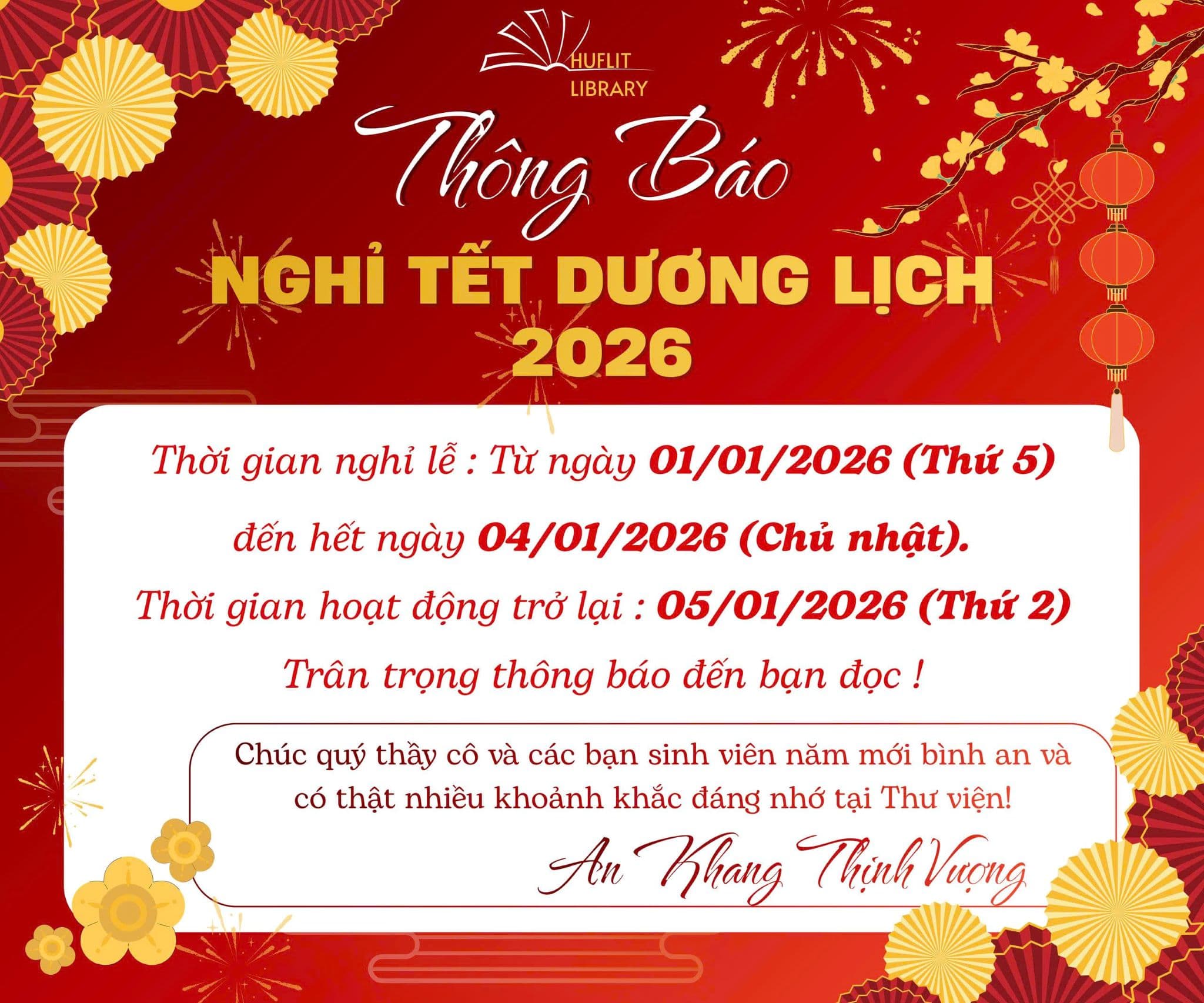 Lịch nghỉ Tết Dương lịch 2026